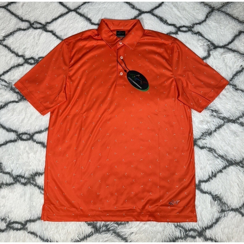 GREG NORMAN Pin Flag‎ Golf Polo Shirt Orange Men's Size M *NEW* $69